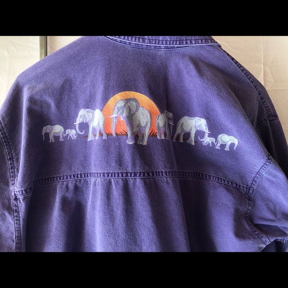 Coldwater Creek demin purple elephant long sleeve woman's medium shirt made USA - Picture 3 of 6